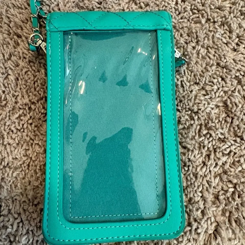 Turquoise Quilted Crossbody Bag with Clear Phone Pocket